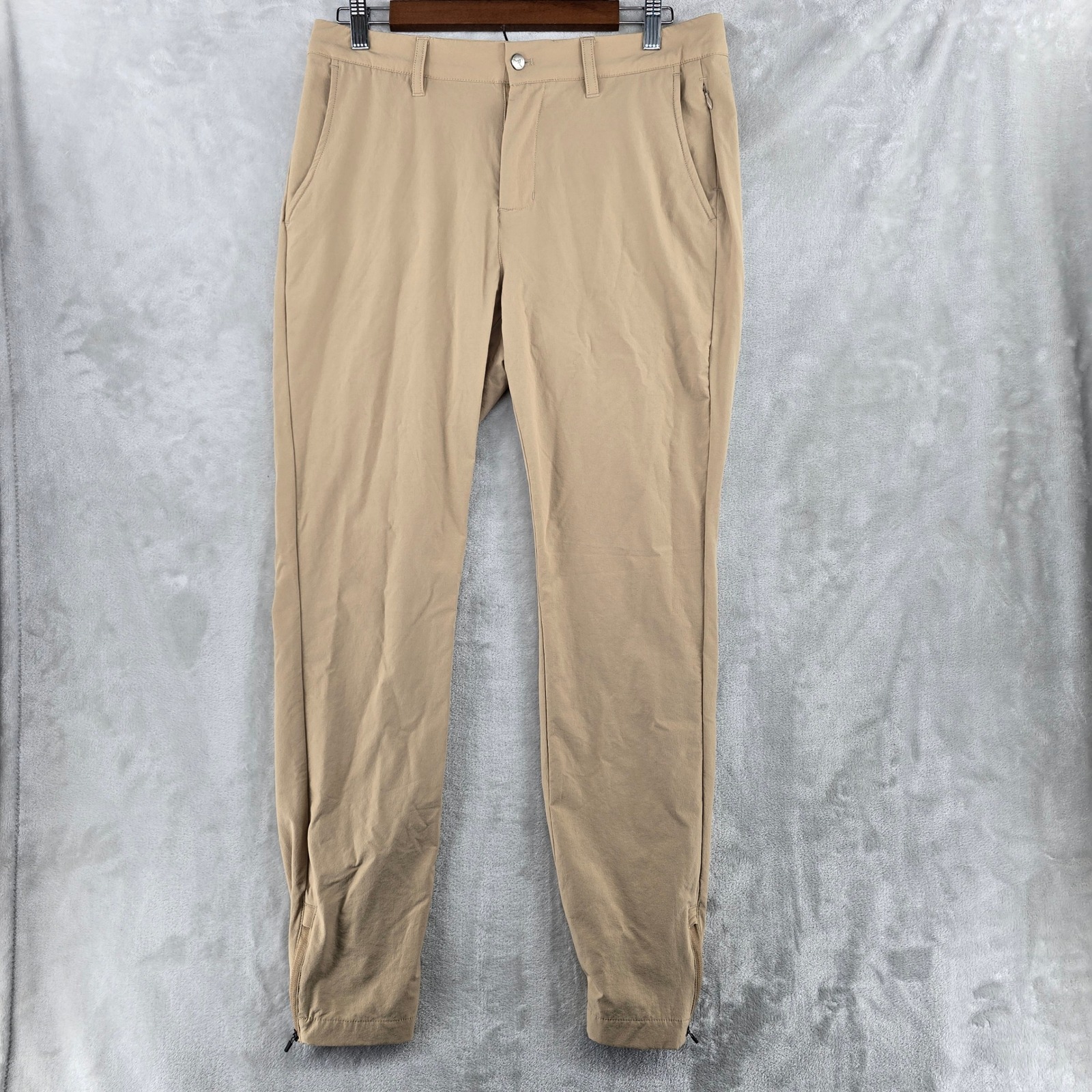 Avalon Golf Tour Joggers Mens 32-L Tan Performance Ankle Zip Stretch Pants